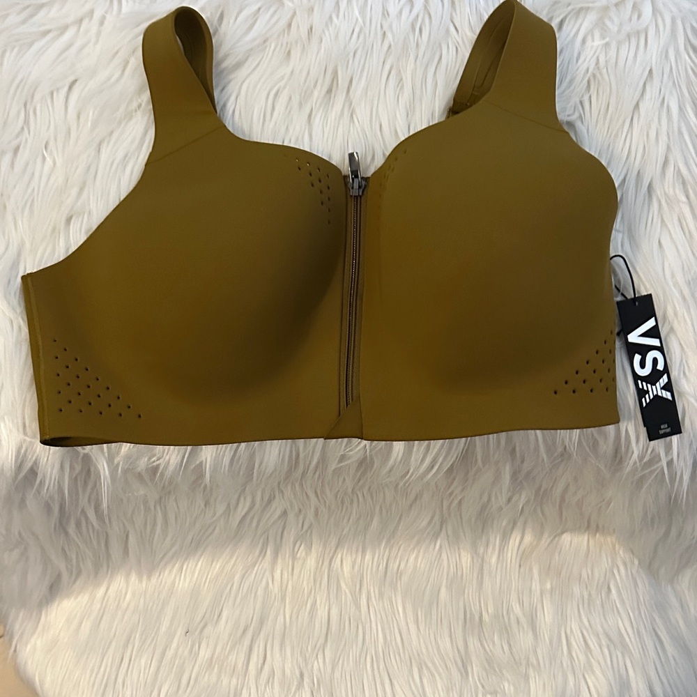 NWT VSX Olive Green Zip Front Sports Bra